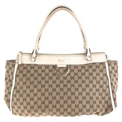 Pre-owned Gucci Beige Ivory Gg Canvas Leather Shoulder Bag Tote Bag ()