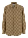 Gucci Beige Jacket With Classic Collar And Front Zip Closure In Gg Canvas Man In Multicolor