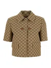 Gucci Beige Jacket With Spread Classic Collar And Horsebit On The Front In Gg Canvas Woman In Multicolor