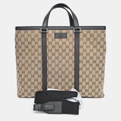 Pre-owned Gucci Beige Jacquard Jacquard Tote And Shoulder Bag