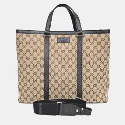 Pre-owned Gucci Beige Jacquard Tote And Shoulder Bag