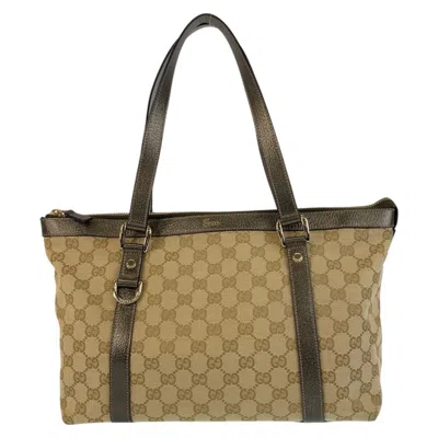 Pre-owned Gucci Beige Khaki Brown Gg Canvas Leather Shoulder Bag Tote Bag ()