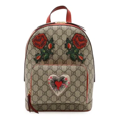 Pre-owned Gucci Beige Khaki Multi-color Red Color Pvc Leather Backpack ()