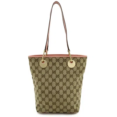 Pre-owned Gucci Beige Khaki Pink Canvas Leather Shoulder Bag Tote Bag ()
