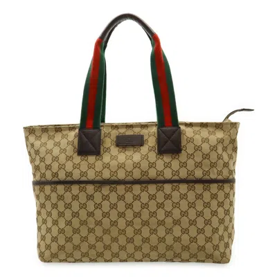 Pre-owned Gucci Beige Khaki Red Color Gg Canvas Leather Shoulder Bag Tote Bag ()