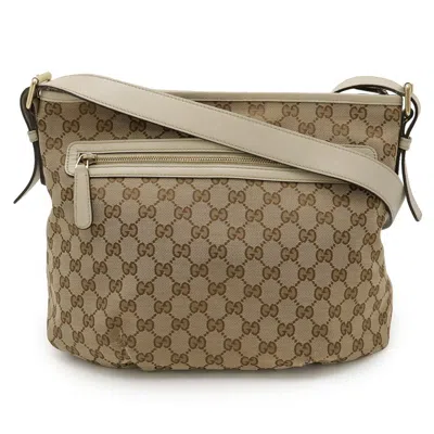 Pre-owned Gucci Beige Khaki White Gg Canvas Leather Shoulder Bag ()