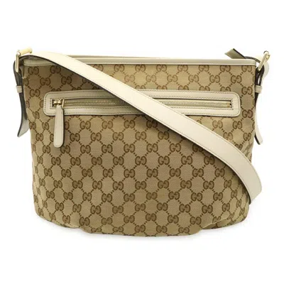 Pre-owned Gucci Beige Khaki White Gg Canvas Leather Shoulder Bag ()