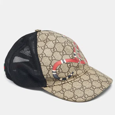 Pre-owned Gucci Beige Kingsnake Print Caoted Canvas And Mesh Baseball Cap In Sand