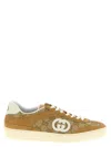 Gucci Beige Lace Up Sneakers In Brown
