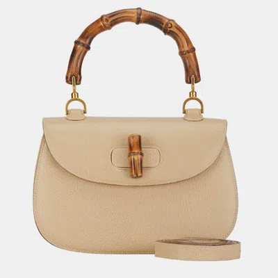 Pre-owned Gucci Beige Leather 1947 Bamboo Top Handle Bag