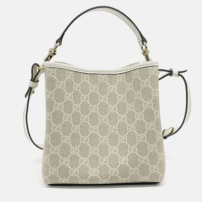 Pre-owned Gucci Beige Leather And Pvc Gg Emblem Small Bucket Bag In Sand