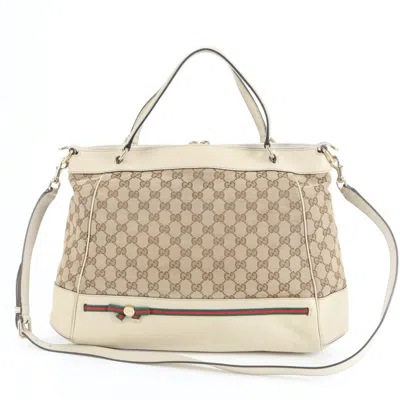 Pre-owned Gucci Beige Leather Canvas Tote Bag () In Sand