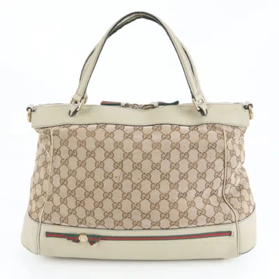 Pre-owned Gucci Beige Leather Canvas Tote Bag () In Sand