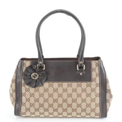 Pre-owned Gucci Beige Leather Canvas Tote Bag () In Sand