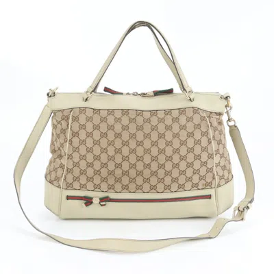 Pre-owned Gucci Beige Leather Canvas Tote Bag () In Sand