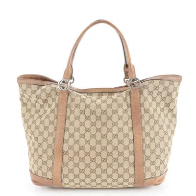 Pre-owned Gucci Beige Leather Canvas Tote Bag () In Sand