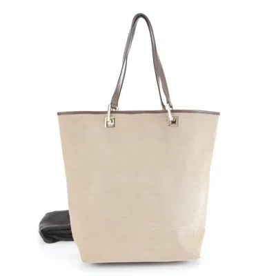 Pre-owned Gucci Beige Leather Canvas Tote Bag () In Sand