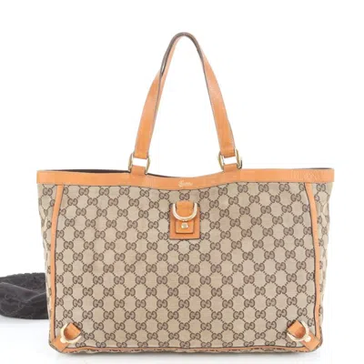 Pre-owned Gucci Beige Leather Canvas Tote Bag () In Sand