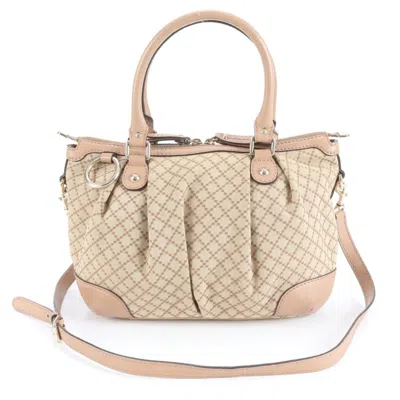 Pre-owned Gucci Beige Leather Canvas Tote Bag () In Sand