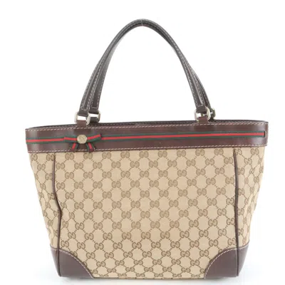 Pre-owned Gucci Beige Leather Canvas Tote Bag () In Sand