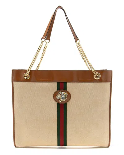 Gucci Beige Leather Canvas Web Rajah Large Tote (authentic Pre-loved) In Brown