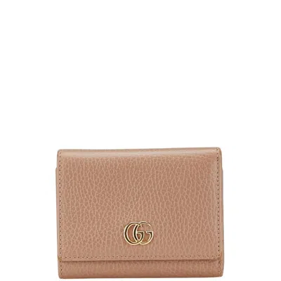Pre-owned Gucci Beige Leather Card Wallet () In Sand
