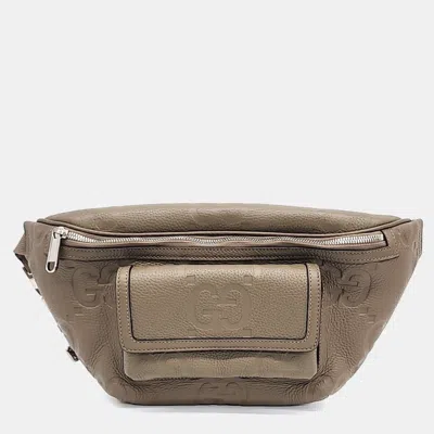 Pre-owned Gucci Beige Leather Gg Embossed Belt Bag In Sand