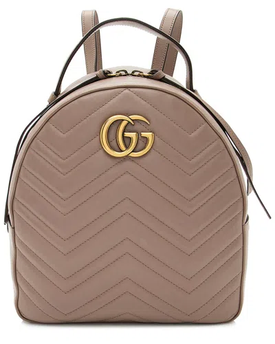 Pre-owned Gucci Brown Matelasse Leather Gg Marmont Backpack (authentic Pre-loved)