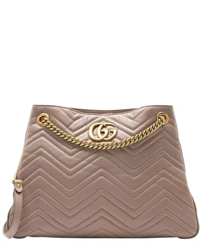 Pre-owned Gucci Beige Leather Gg Marmont Medium Chain Shoulder Bag (authentic Pre-loved)