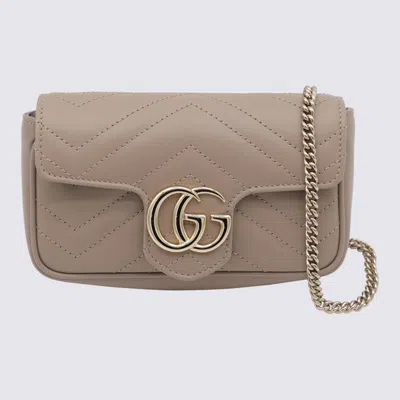 Gucci Beige Leather Gg Marmont Mini Bag In Brown