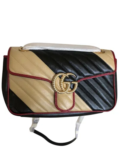 Gucci Beige Leather Gg Marmont Torchon Small Flap Bag (authentic Pre-loved)