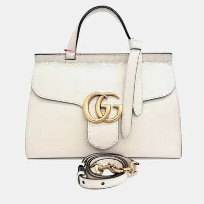Pre-owned Gucci Beige Leather Gg Marmont Tote And Shoulder Bag