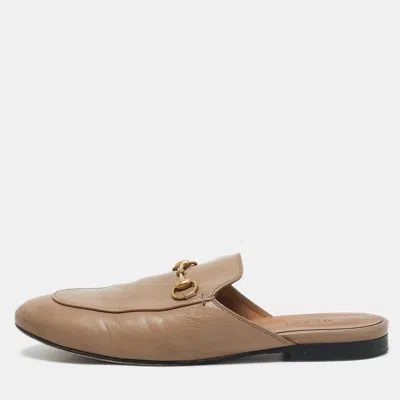 Pre-owned Gucci Beige Leather Horsebit Princetown Flat Mules Size 38