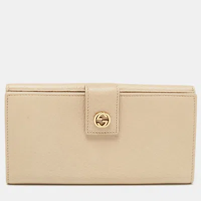 Pre-owned Gucci Beige Leather Interlocking G Wallet