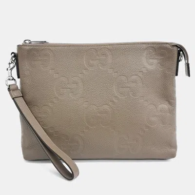 Pre-owned Gucci Beige Leather Jumbo Gg Clutch