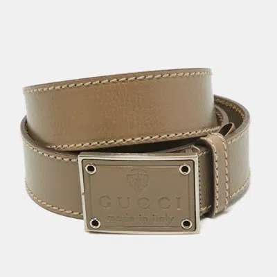 Pre-owned Gucci Beige Leather Logo Square Buckle Belt 100cm