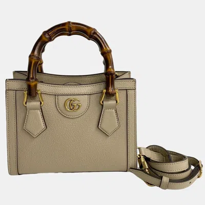 Pre-owned Gucci Beige Leather Mini Bamboo Diana Tote Bag
