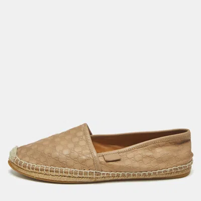 Pre-owned Gucci Beige Leather Slip On Espadrille Flats Size 37