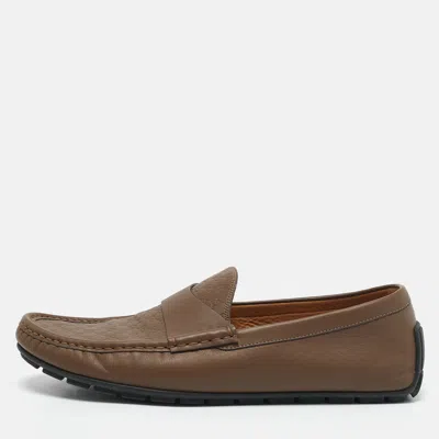 Pre-owned Gucci Beige Leather Slip On Penny Loafers Size 44 In Sand