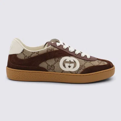 Gucci Kids' Beige Leather Sneakers In Multi