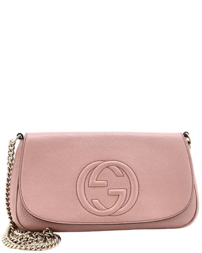 Gucci Beige Leather Soho Chain Crossbody Medium (authentic Pre-loved) In Pink