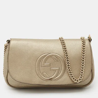 Pre-owned Gucci Beige Leather Soho Flap Chain Shoulder Bag
