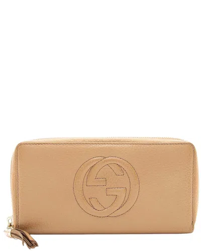 Pre-owned Gucci Beige Leather Soho Zip Around Wallet (authentic Pre-loved)