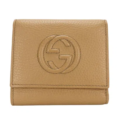 Pre-owned Gucci Beige Leather Wallet (tri-fold) () In Sand