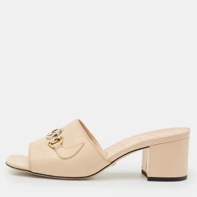 Pre-owned Gucci Beige Leather Zumi Slide Sandals Size 38.5