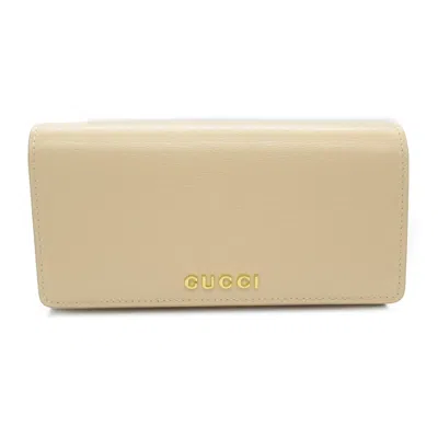 Pre-owned Gucci Beige Light Beige Leather Long Wallet (bi-fold) () In Beige, Light Beige