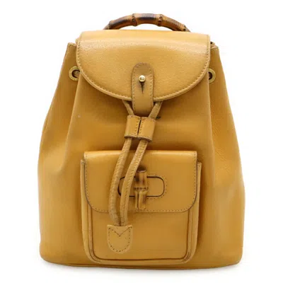 Pre-owned Gucci Beige Light Brown Bamboo Leather Backpack Shoulder Bag ()
