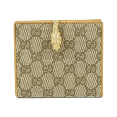 Pre-owned Gucci Beige Light Brown Gg Canvas Leather Wallet (bi-fold) ()