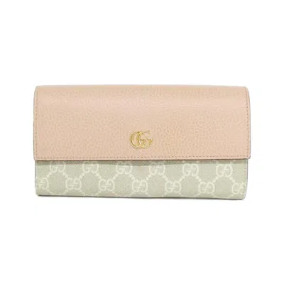 Pre-owned Gucci Beige Light Pink Gg Supreme Leather Long Wallet (bi-fold) ()