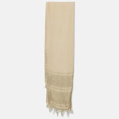 Pre-owned Gucci Beige Linen Blend Fringe Hem Detail Stole